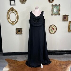 DUSK Black Draped Evening Gown – Size 20 | Elegant Formal Maxi Dress